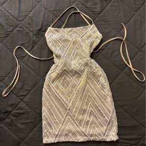 Sequin Tie Up Dress with Geometric Pattern
